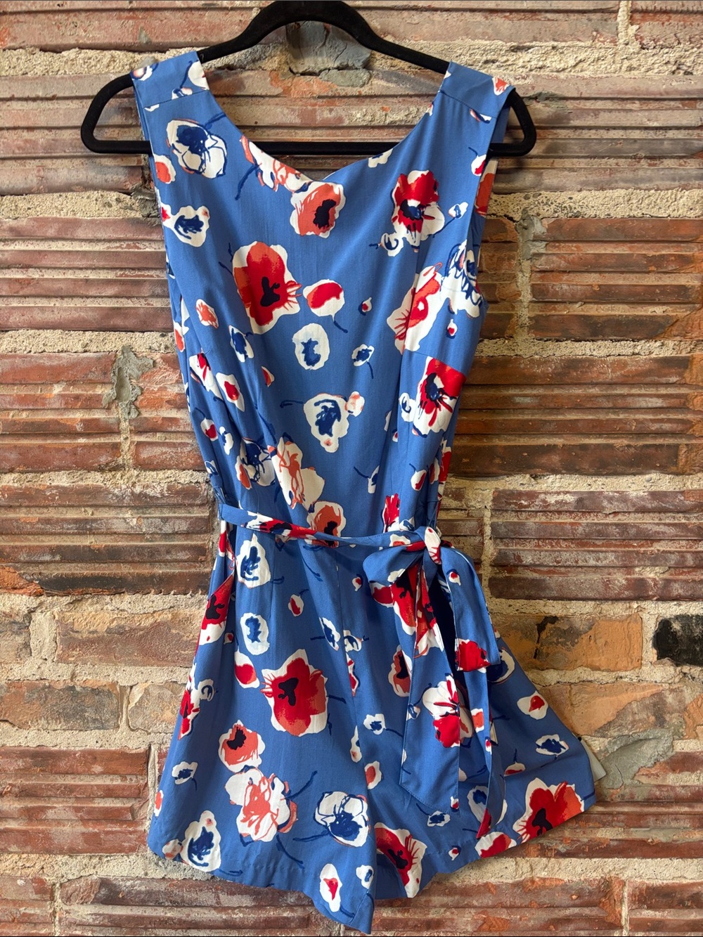 Tommy Hilfiger Blue Floral Sleeveless Tie-Waist Romper